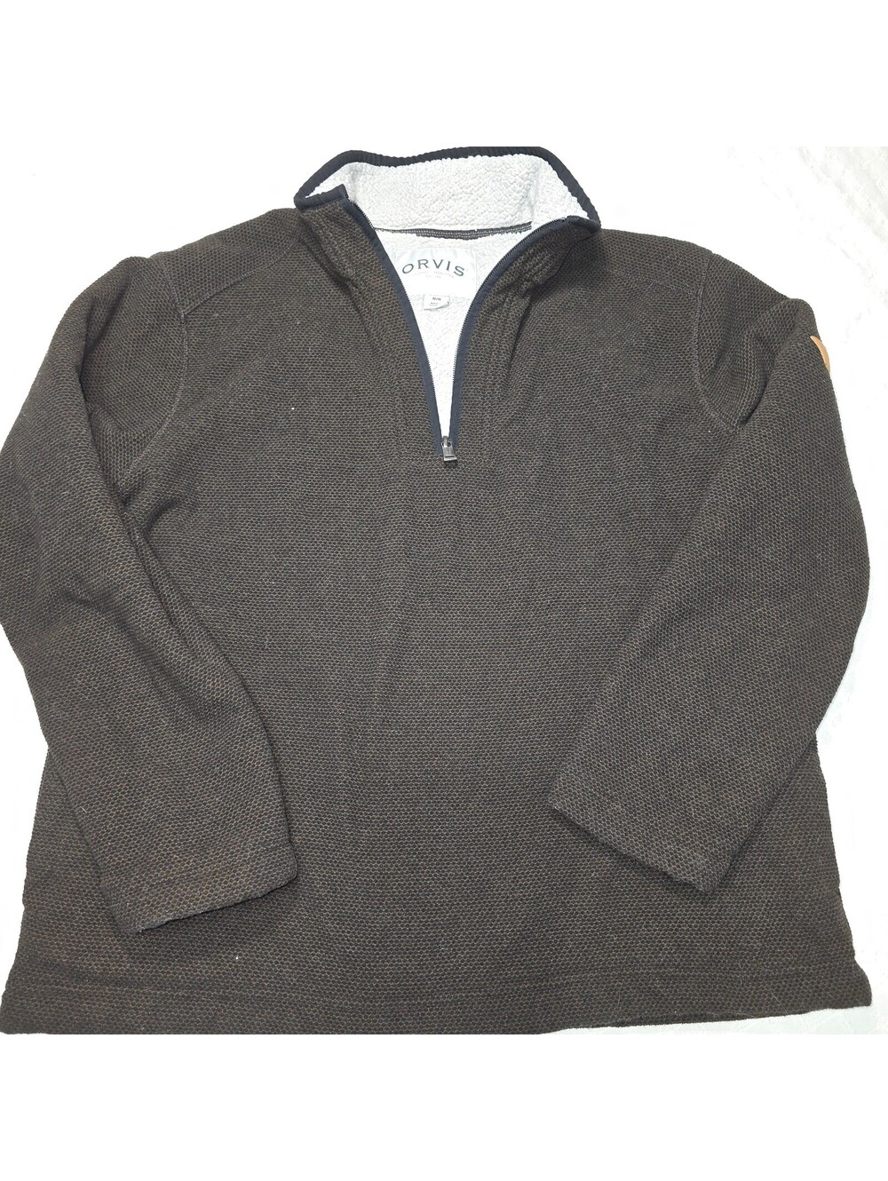 Orvis Men M Brighton 1/4 Zip Sherpa Lined Fleece Pullover Sweater Brown Medium